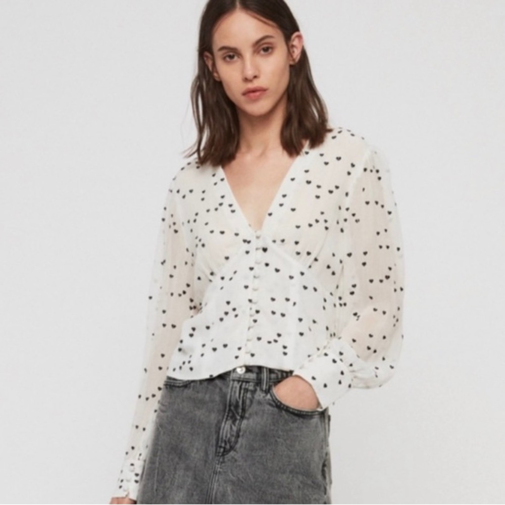 All Saints White Chiffon With  Black Hearts Blouse‎ ( 2 )